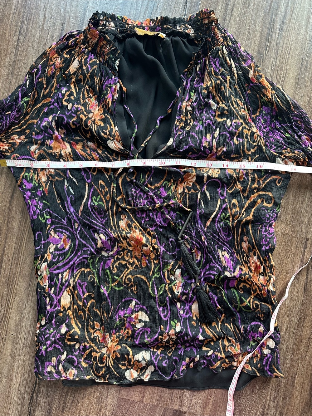 Ramy Brook Long Sleeved Black and Purple Blouse with Sheer Sleeves. Size XS - Picture 14 of 16